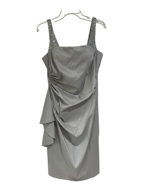 Maggy London Silver Draped Midi Dress with Beaded Straps